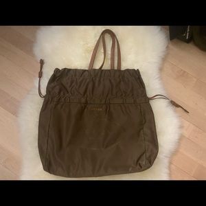 Prada nylon tote shoulder bag with leather